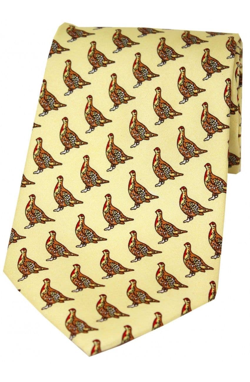 Soprano Standing Partridge Printed Silk Country Tie - Yellow