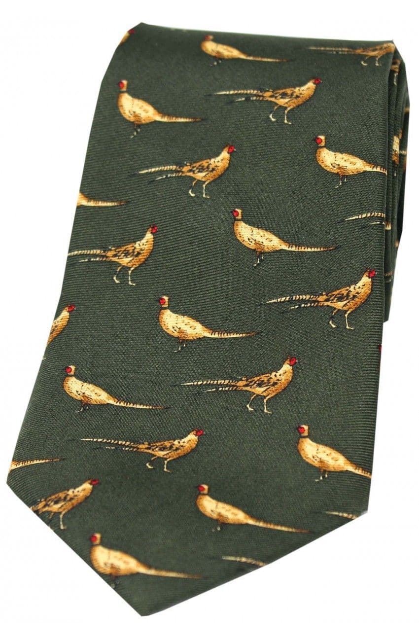 Soprano Standing Pheasant Printed Silk Country Tie - Green