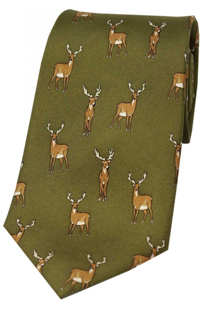 Soprano Standing Stag Printed Silk Country Tie - Country Green