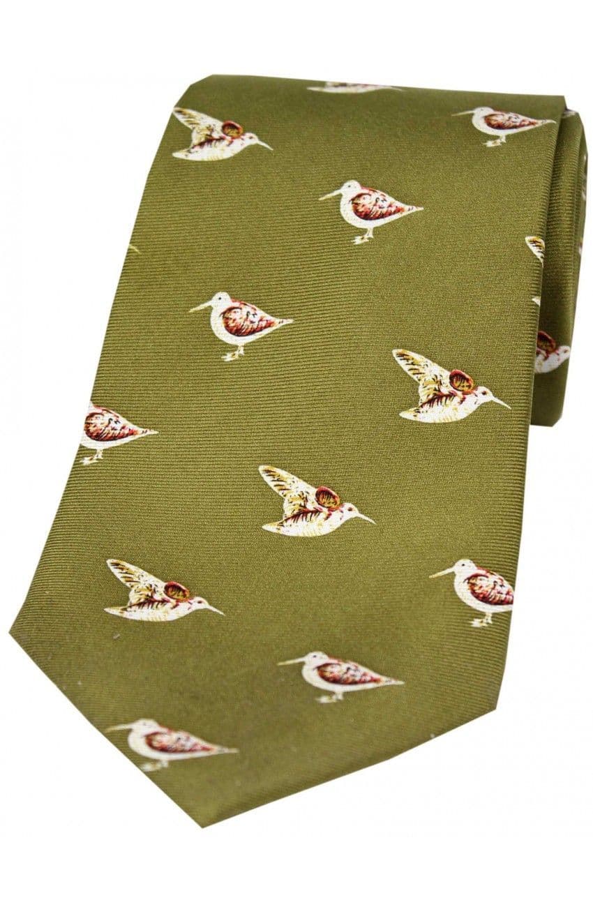 Soprano Standing Woodcock Printed Silk Country Tie - Country Green