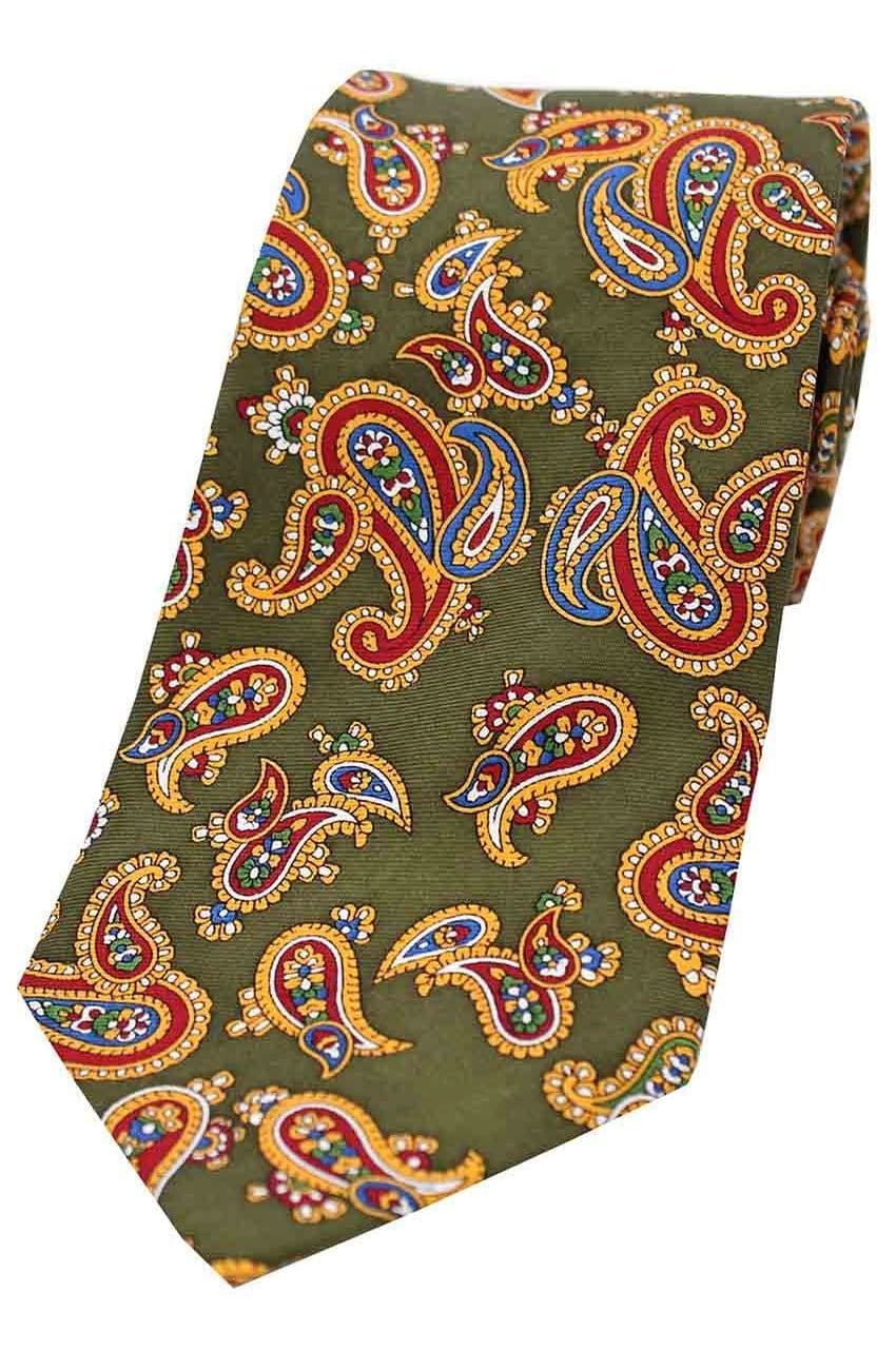 Soprano Vintage Paisley Printed Silk Country Tie  - Green