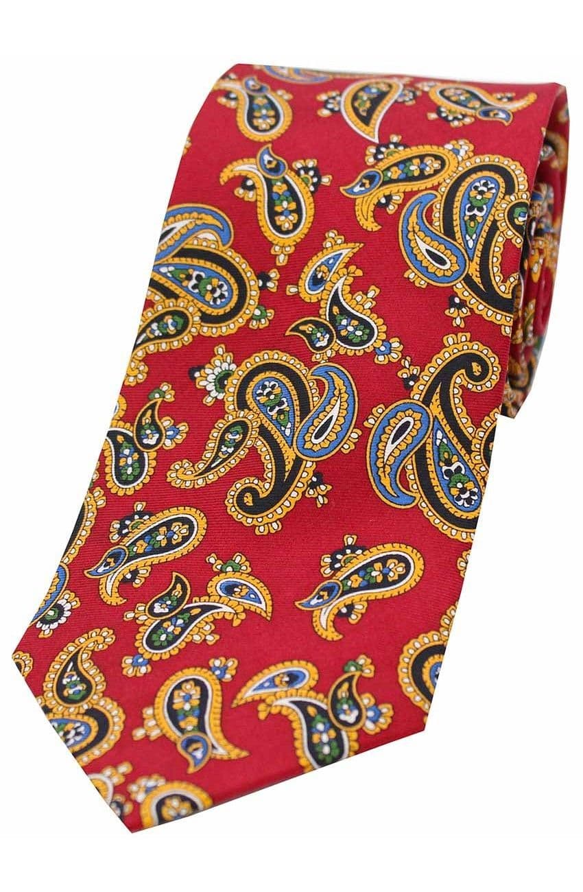 Soprano Vintage Paisley Printed Silk Twill Country Tie - Red
