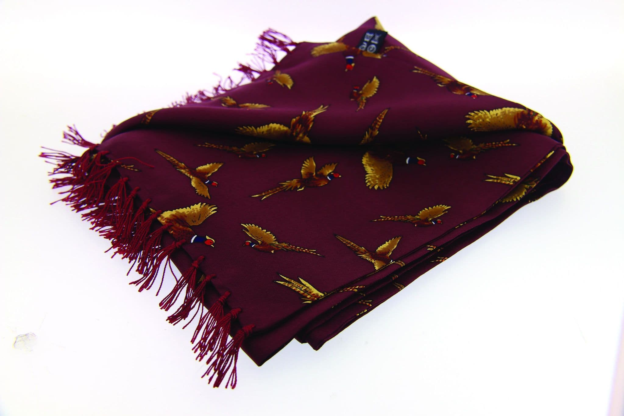 Soprano Wine Flying Pheasant Tubular Printed Silk Country Scarf