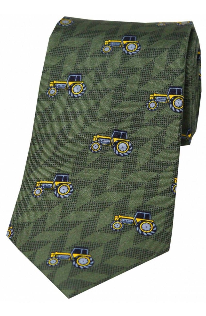 Soprano Yellow Tractors Printed Silk Country Tie  - Country Green