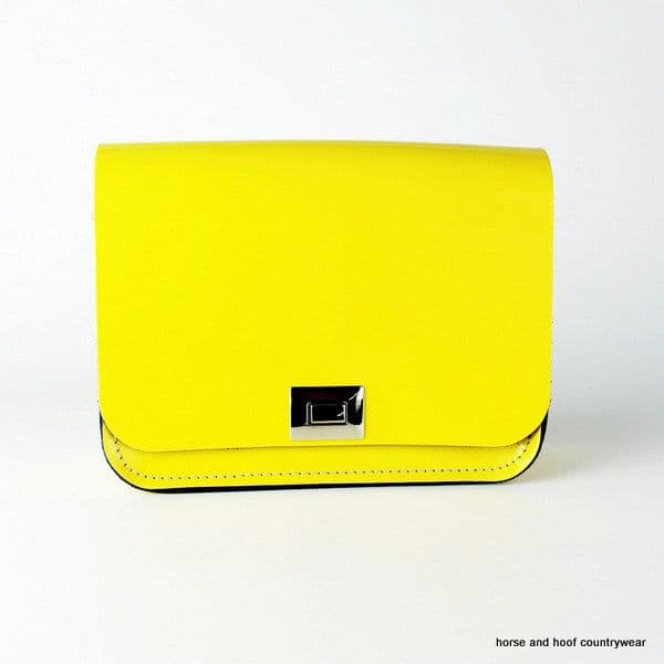 Traditional Handmade British Vintage Leather Medium Pixi Bag - Patent Cambridge Yellow