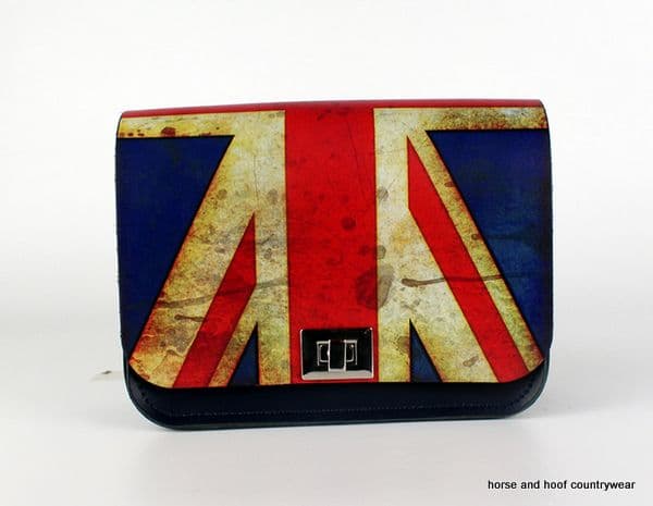 Traditional Handmade British Vintage Leather Medium Pixi Bag - Vintage Union Jack & Loch Blue