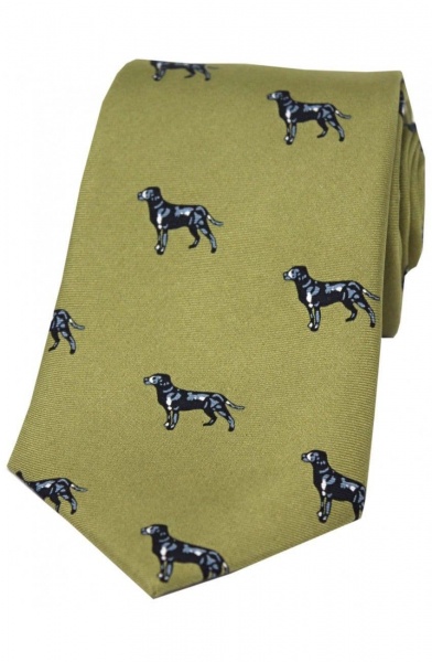 Soprano Black Labrador Printed Silk Country Tie - Green