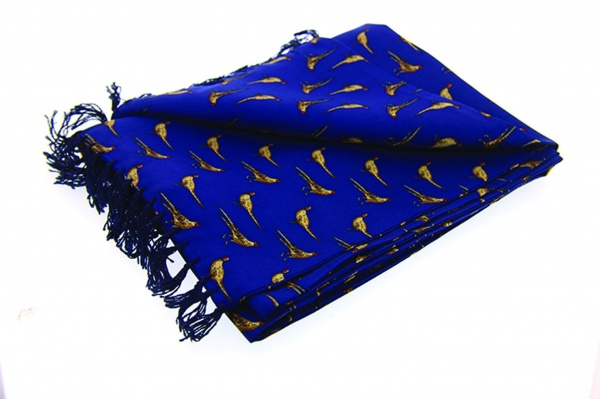 Soprano Blue Pheasant Tubular Printed Silk Country Scarf