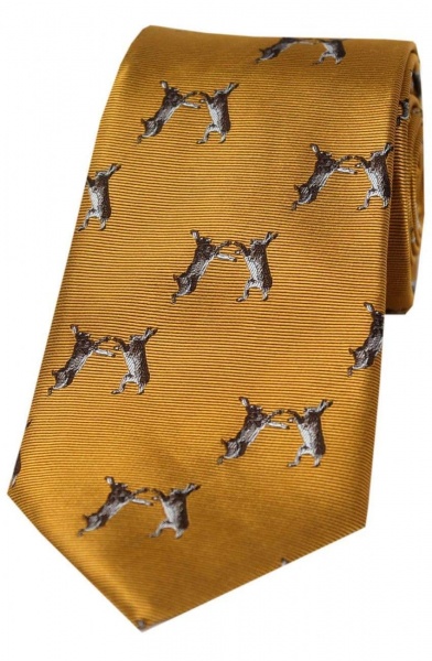 Soprano Boxing Hares Woven Silk Country Tie - Mustard