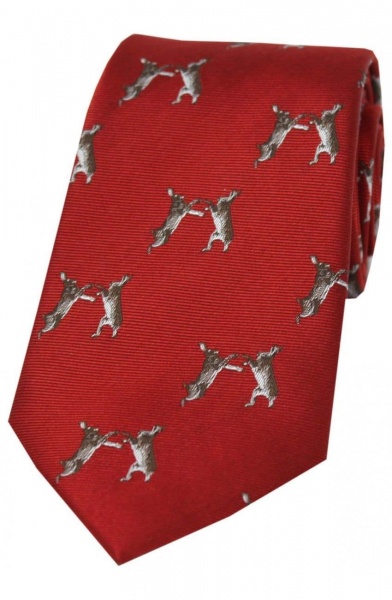 Soprano Boxing Hares Woven Silk Country Tie - Red