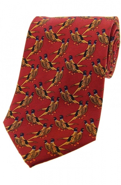Soprano Brace of Pheasant Printed Silk Country Tie - Rust