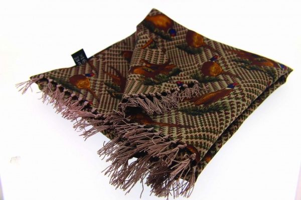 Soprano Brown Patterned Standing Pheasant Tubular Printed Silk Country Scarf
