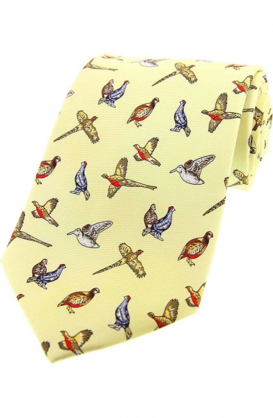 Soprano Country / Game Birds Printed Silk Country Tie - Pastel Yellow
