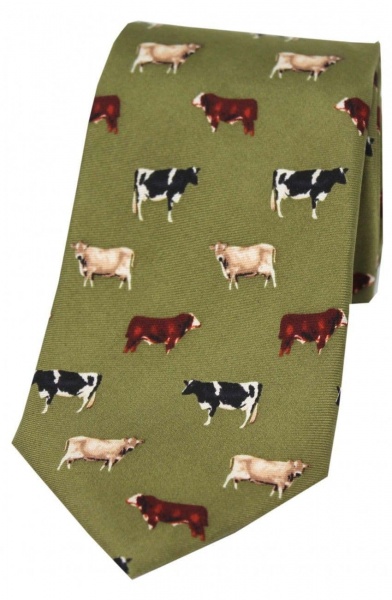 Soprano Cow Breeds Printed Silk Country Tie - Country Green