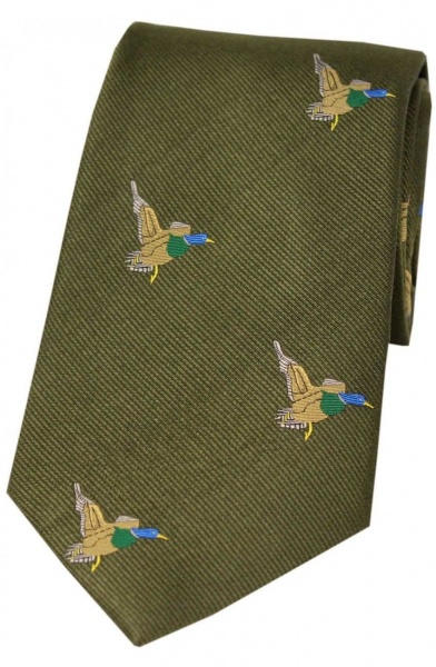 Soprano Flying Ducks Woven Silk Country Tie - Country Green