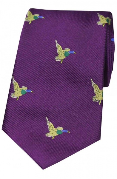 Soprano Flying Ducks Woven Silk Country Tie - Purple