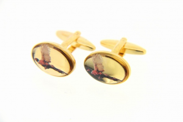 Soprano Flying Pheasant Oval Country Cufflinks