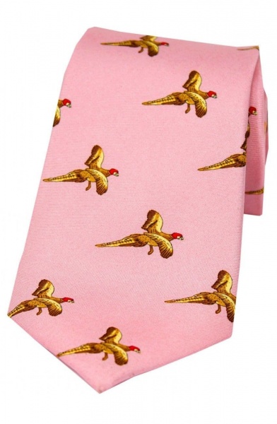 Soprano Flying Pheasant Printed Silk Country Tie - Pink