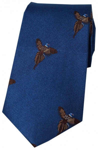 Soprano Flying Pheasant Woven Silk Country Tie - Blue
