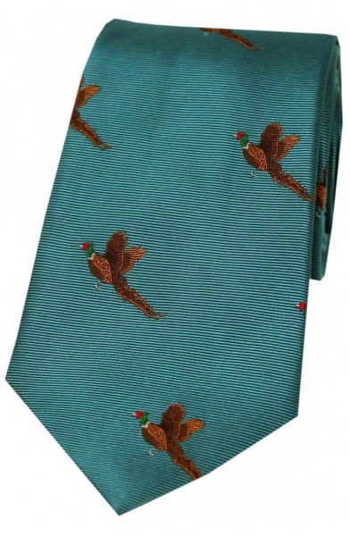 Soprano Flying Pheasant Woven Silk Country Tie - Cyan