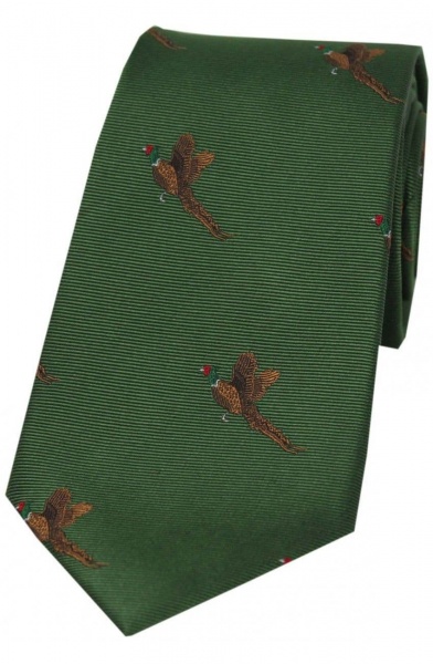 Soprano Flying Pheasant Woven Silk Country Tie - Green
