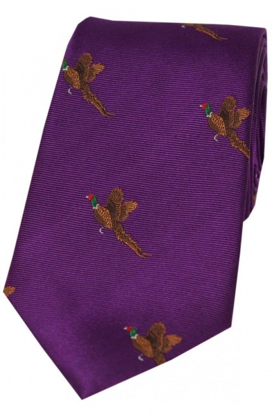 Soprano Flying Pheasant Woven Silk Country Tie - Purple