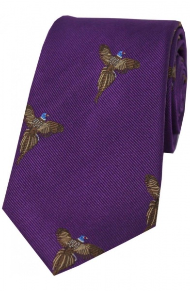 Soprano Flying Pheasant Woven Silk Country Tie - Purple