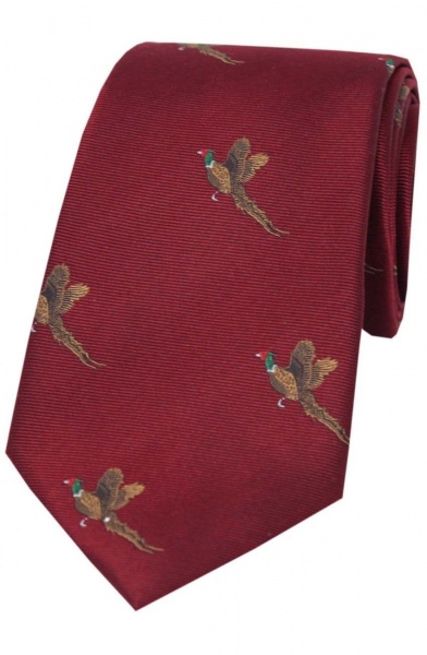 Soprano Flying Pheasant Woven Silk Country Tie - Wine