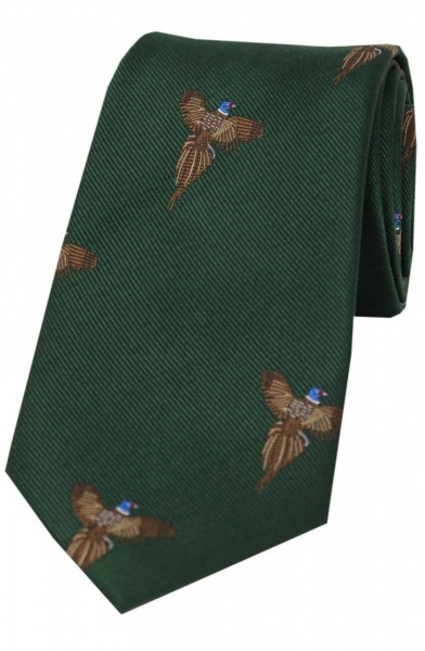 Soprano Flying Pheasants Woven Silk Country Tie - Forest Green