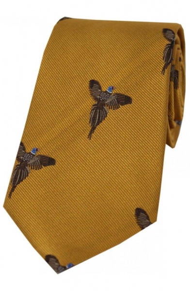 Soprano Flying Pheasants Woven Silk Country Tie - Gold