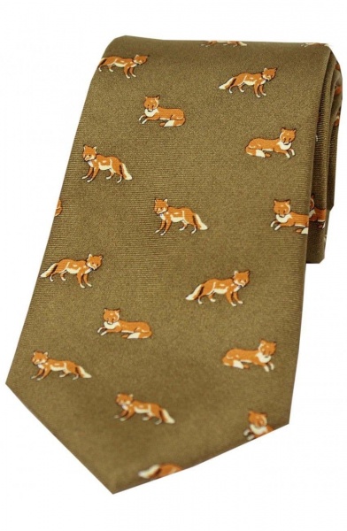 Soprano Foxes Printed Silk Country Tie - Country Green