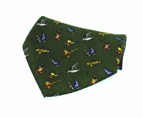 Soprano Game Birds Silk Twill Pocket Country Handkerchief -  Olive Green