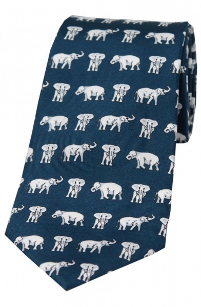 Soprano Grey Elephants Printed Silk Country Tie - Navy Blue