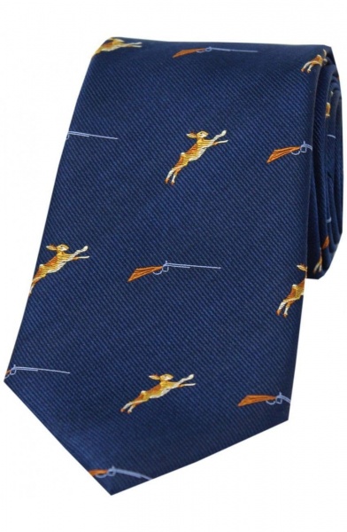 Soprano Hares and Shotguns Woven Silk Country Tie - Blue