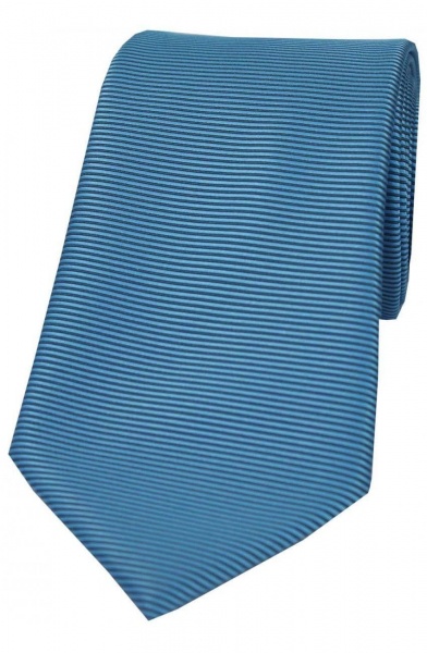 Soprano Horizontal Ribbed Polyester Woven Country Tie         - Mid Blue