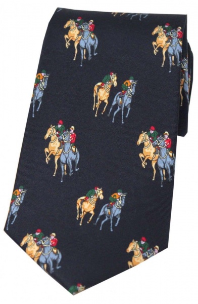 Soprano Horseracing Final Furlong Printed Silk Country Tie - Navy