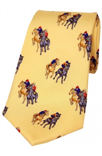 Soprano Horseracing Final Furlong Printed Silk Country Tie - Yellow