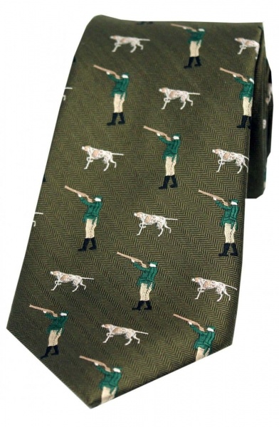 Soprano Hunter And Pointer Dog Woven Silk Country Tie - Green