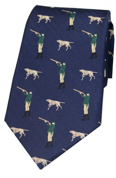 Soprano Hunter And Pointer Dog Woven Silk Country Tie - Navy