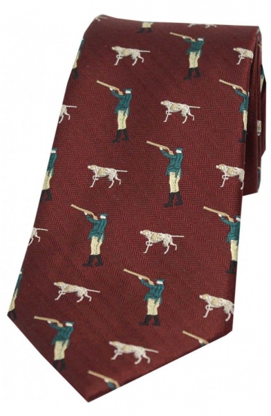 Soprano Hunter And Pointer Dog Woven Silk Country Tie - Wine