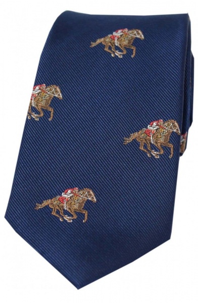 Soprano Jockeys and Horses Woven Silk Country Tie - Blue