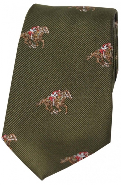 Soprano Jockeys and Horses Woven Silk Country Tie - Green