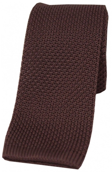Soprano Knitted Poly Square Cut 5.5cm Country Tie - Brown