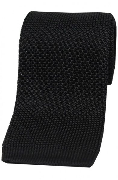 Soprano Knitted Silk Luxury Square Cut 7cm Country Tie - Black
