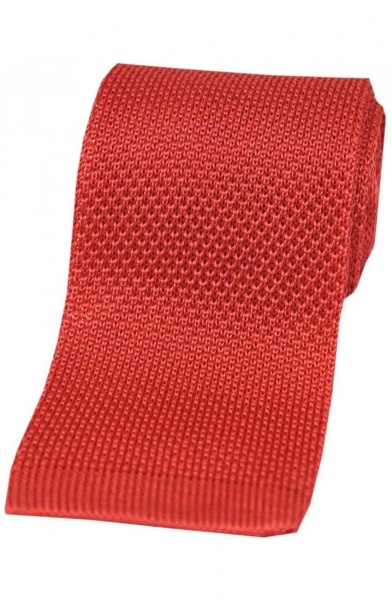 Soprano Knitted Silk Luxury Square Cut 7cm Country Tie - Coral