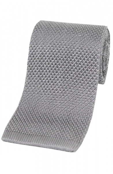Soprano Knitted Silk Luxury Square Cut 7cm Country Tie - Silver