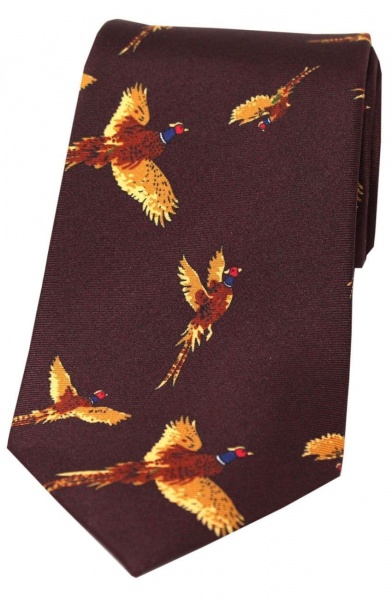 Soprano Large Flying Pheasant Silk Country Tie - Wine