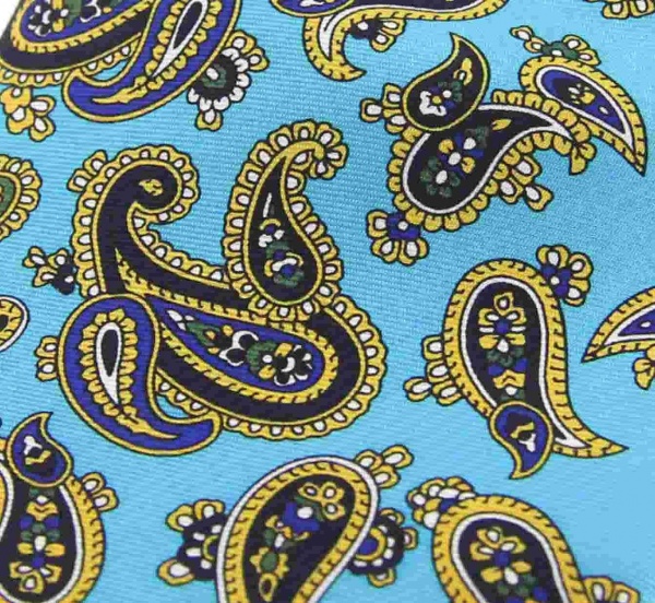 Soprano Paisley Printed Silk Twill Country Handkerchief - Cyan