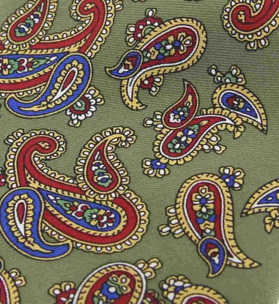 Soprano Paisley Printed Silk Twill Country Handkerchief - Olive