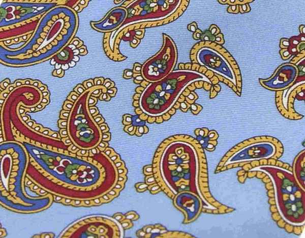 Soprano Paisley Printed Silk Twill Country Handkerchief - Sky Blue
